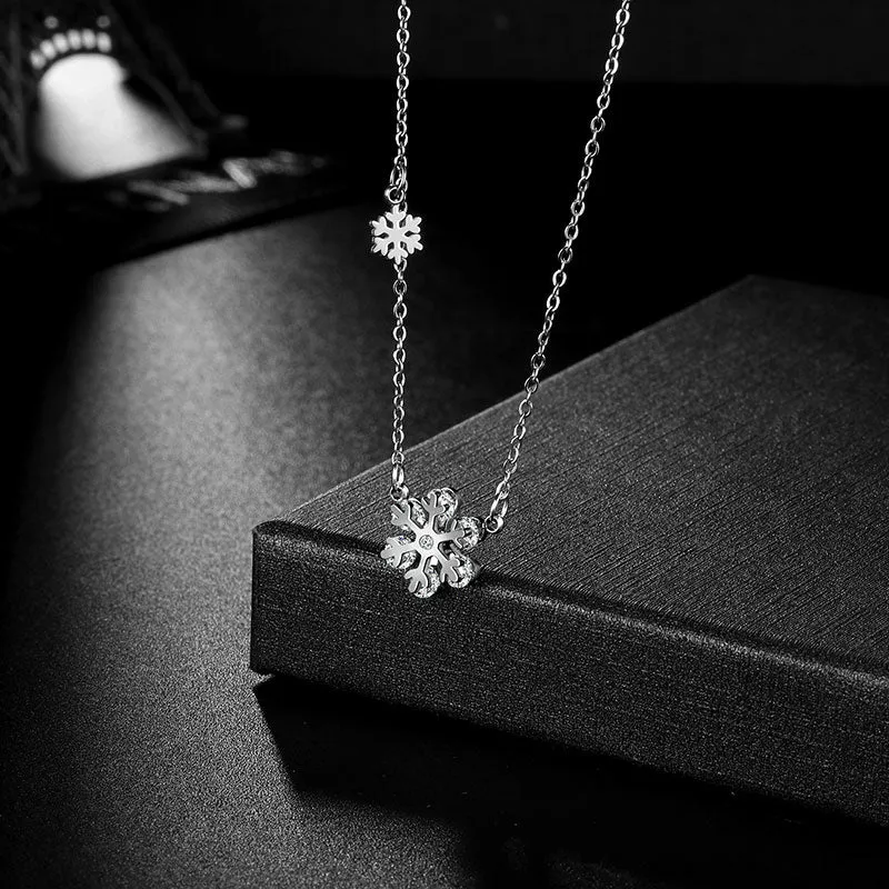 Snowflake Necklace for Women Girls Christmas Gift Jewelry Stainless Steel
