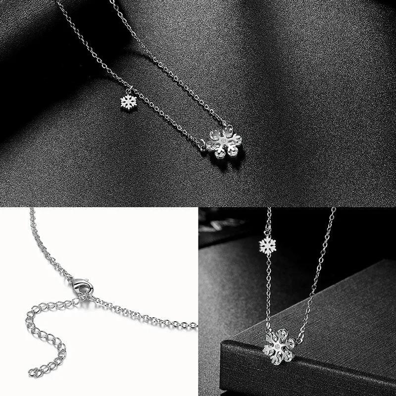 Snowflake Necklace for Women Girls Christmas Gift Jewelry Stainless Steel