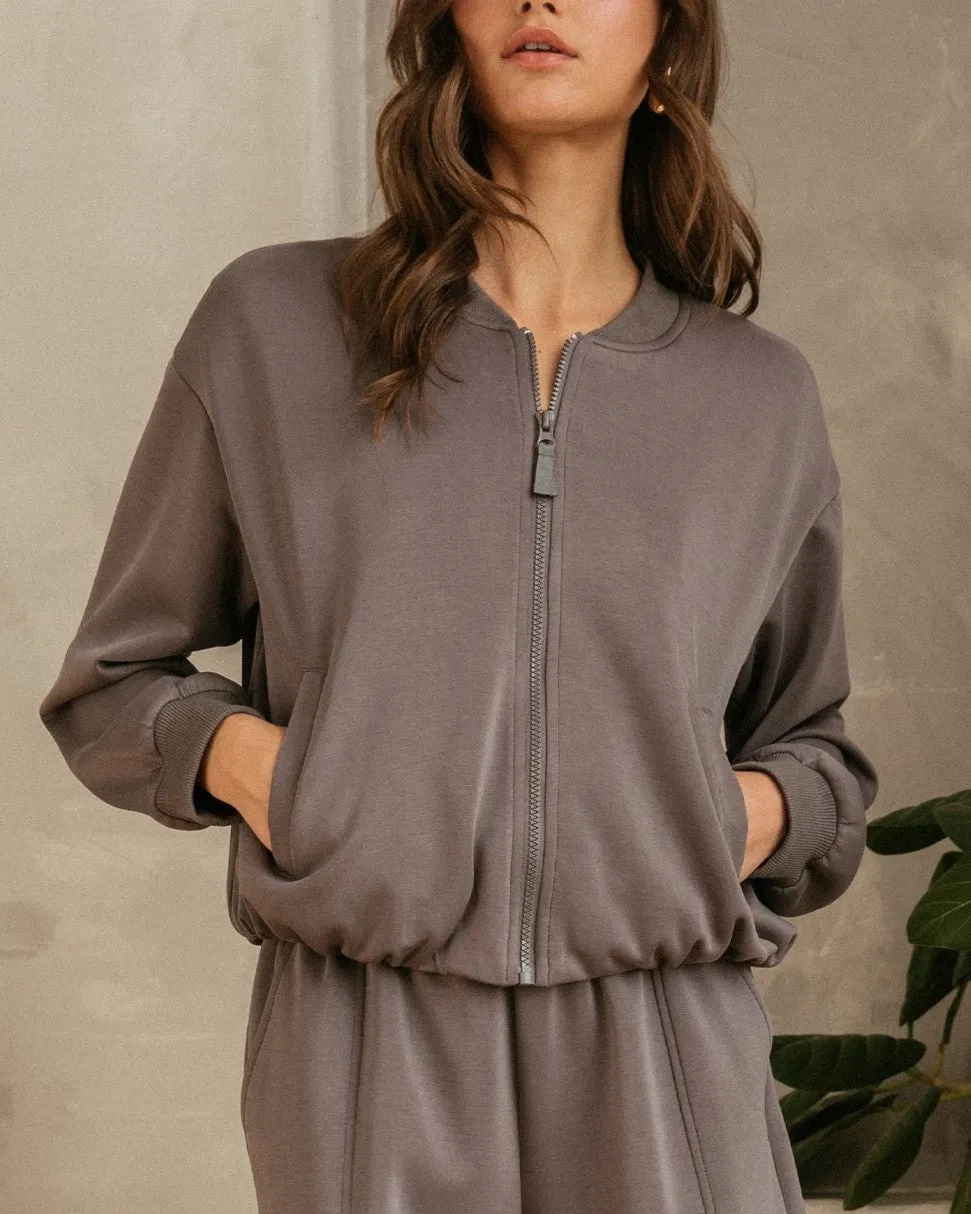 Soft Modal Bomber Jacket - Charcoal