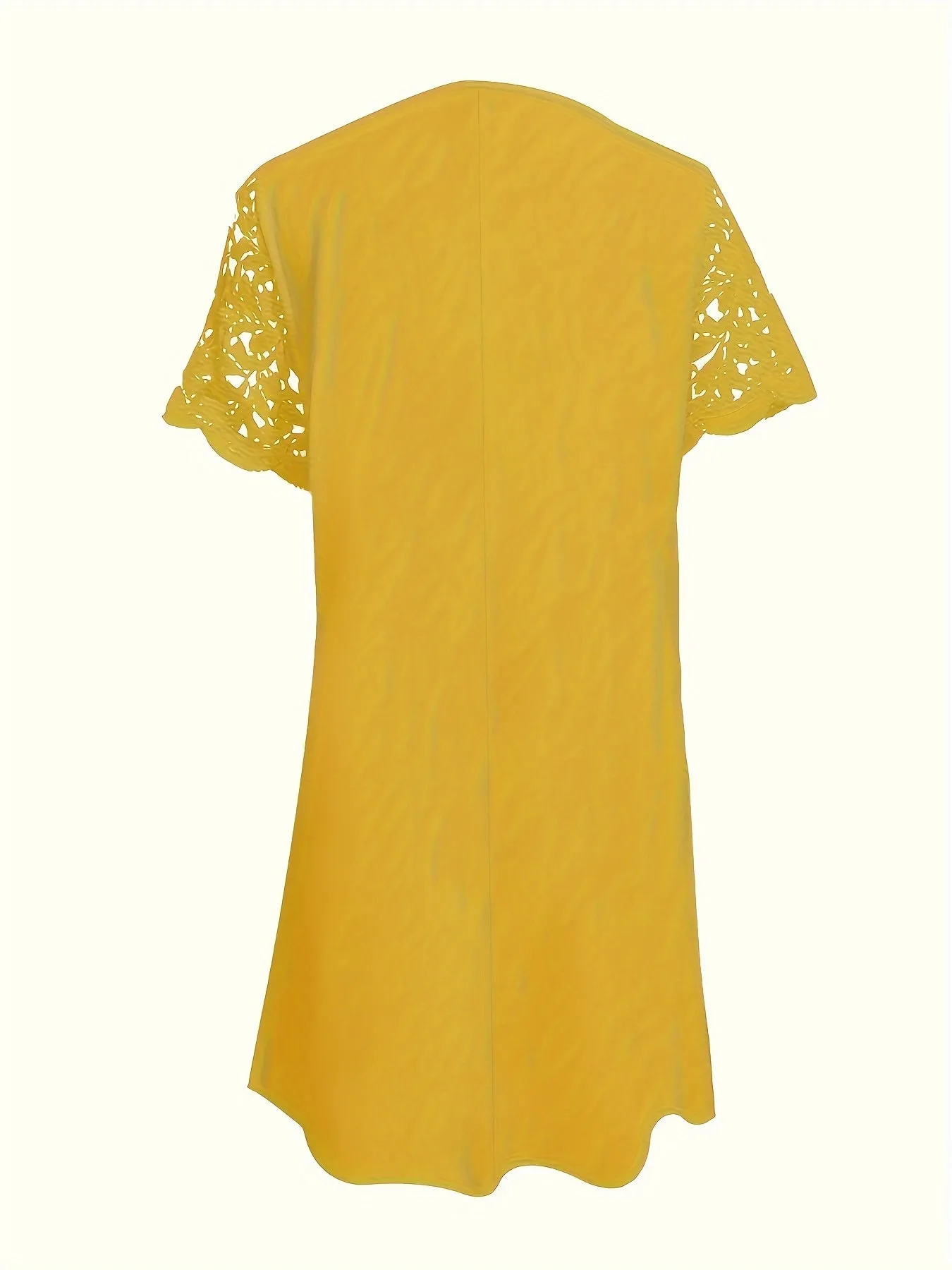 Solid Lace Splicing Dress, Elegant Short Sleeve, Perfect for Spring & Fall.