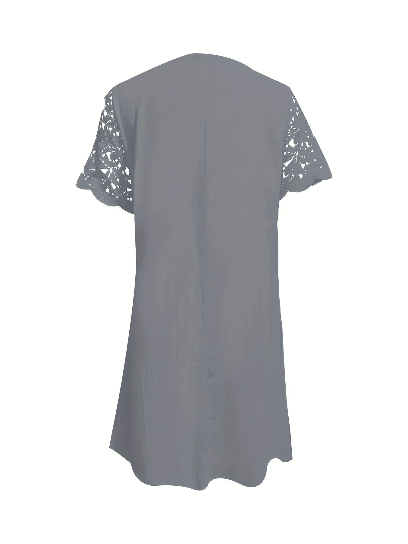 Solid Lace Splicing Dress, Elegant Short Sleeve, Perfect for Spring & Fall.