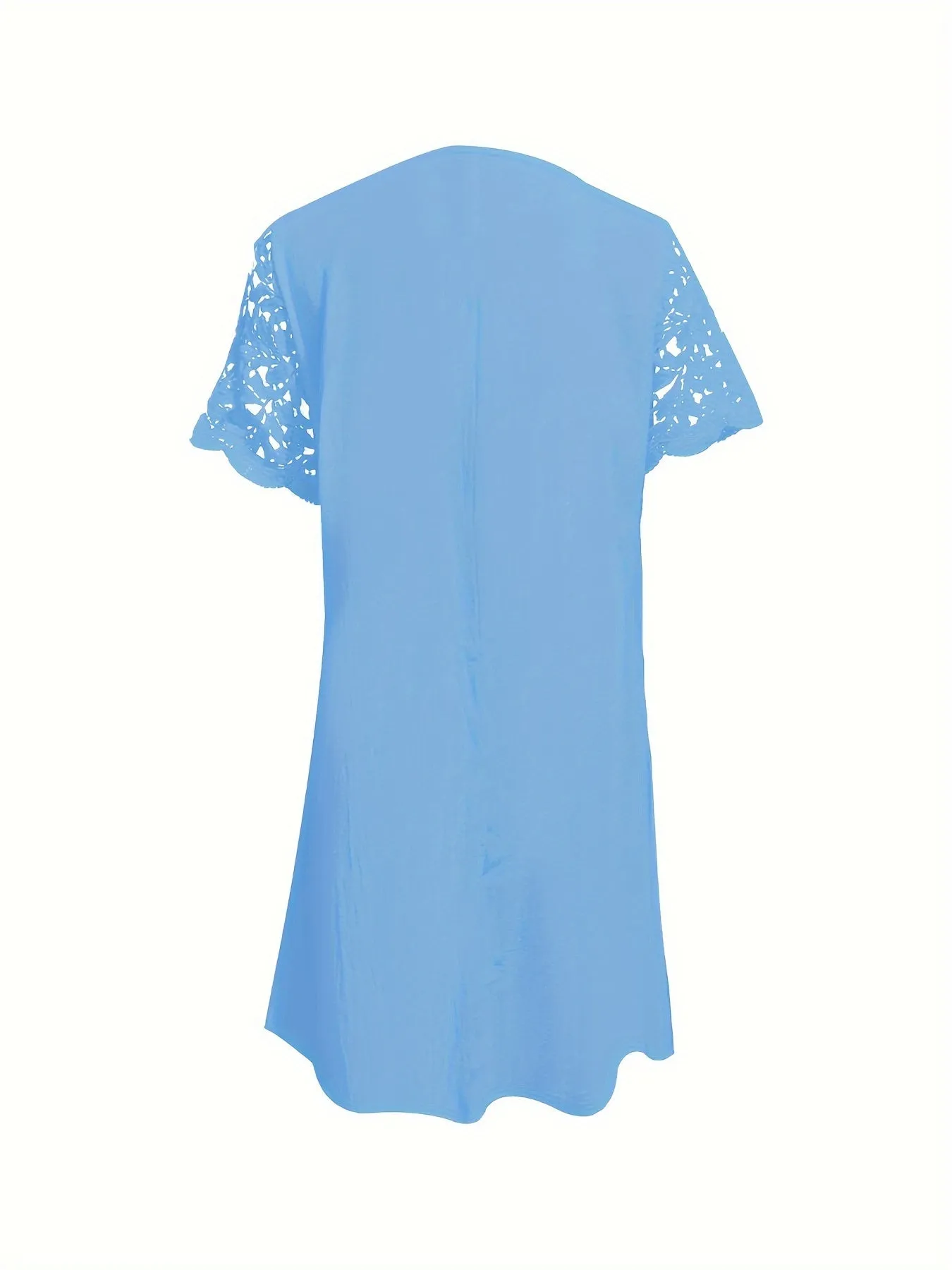 Solid Lace Splicing Dress, Elegant Short Sleeve, Perfect for Spring & Fall.