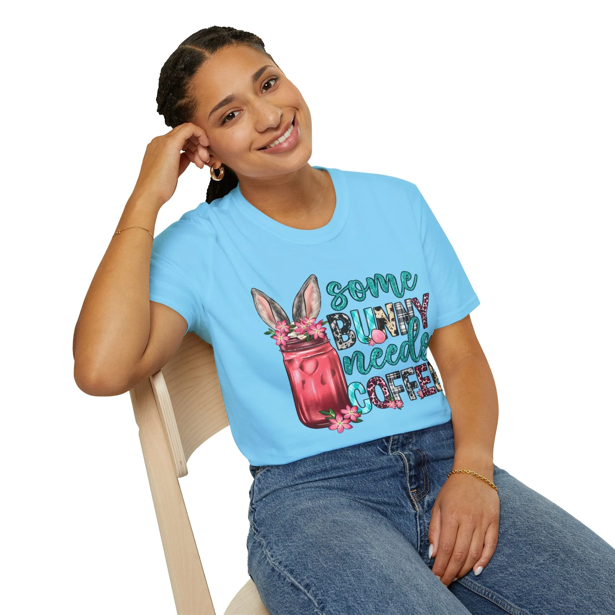 Some Bunny Needs Coffee Unisex Softstyle T-Shirt - Cute Spring Design for Coffee Lovers