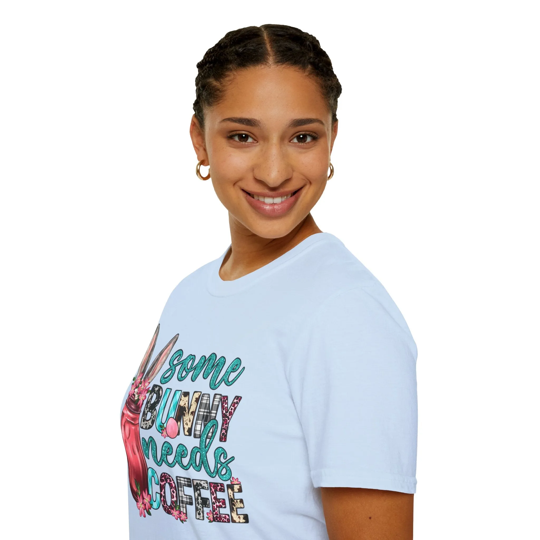 Some Bunny Needs Coffee Unisex Softstyle T-Shirt - Cute Spring Design for Coffee Lovers
