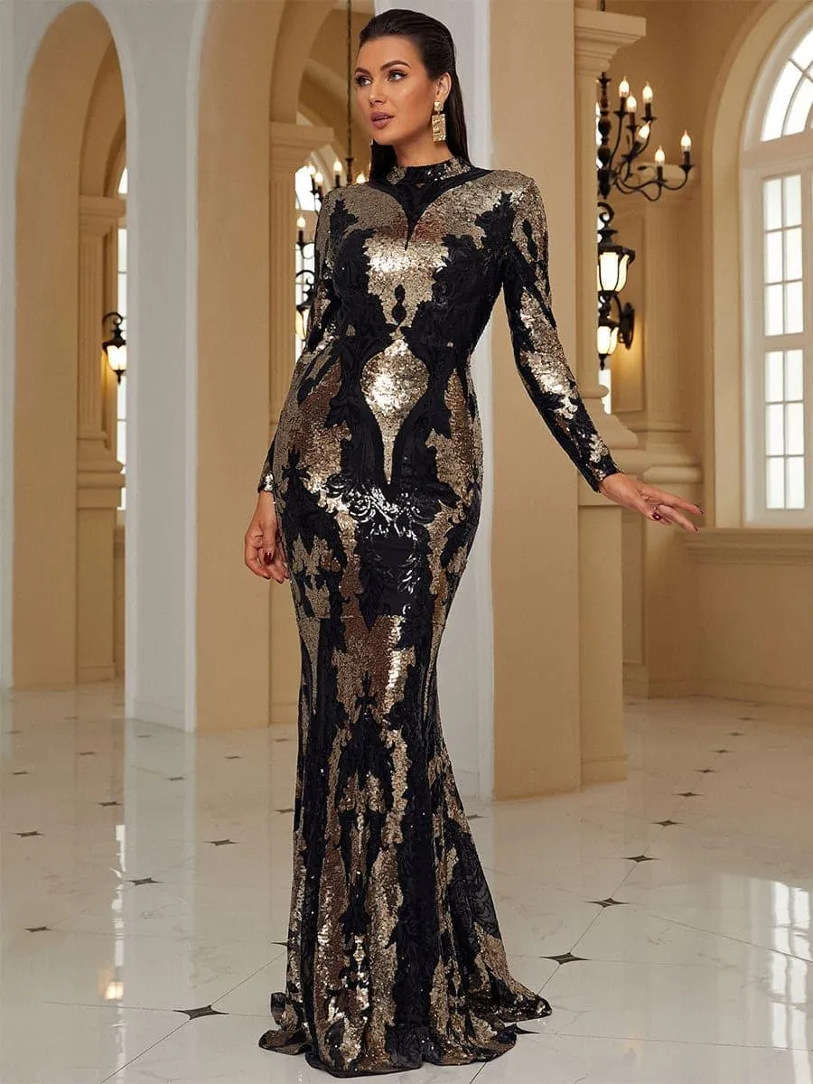 Stand Collar Sequin Prom Dress XJ1579