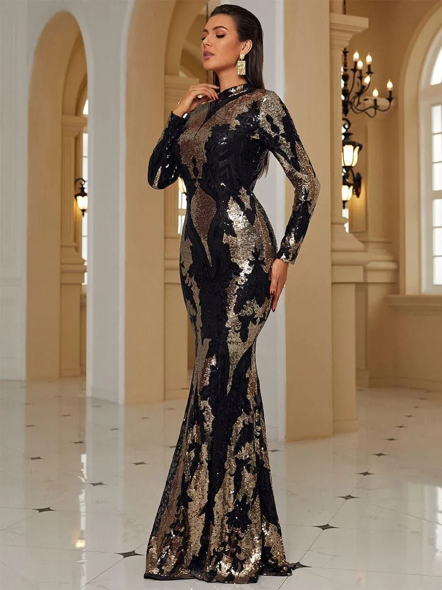 Stand Collar Sequin Prom Dress XJ1579