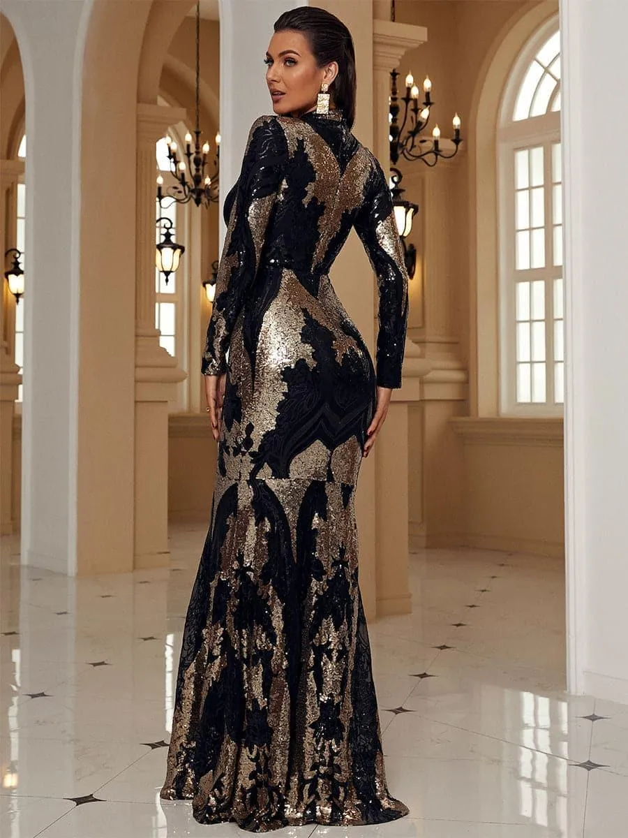 Stand Collar Sequin Prom Dress XJ1579