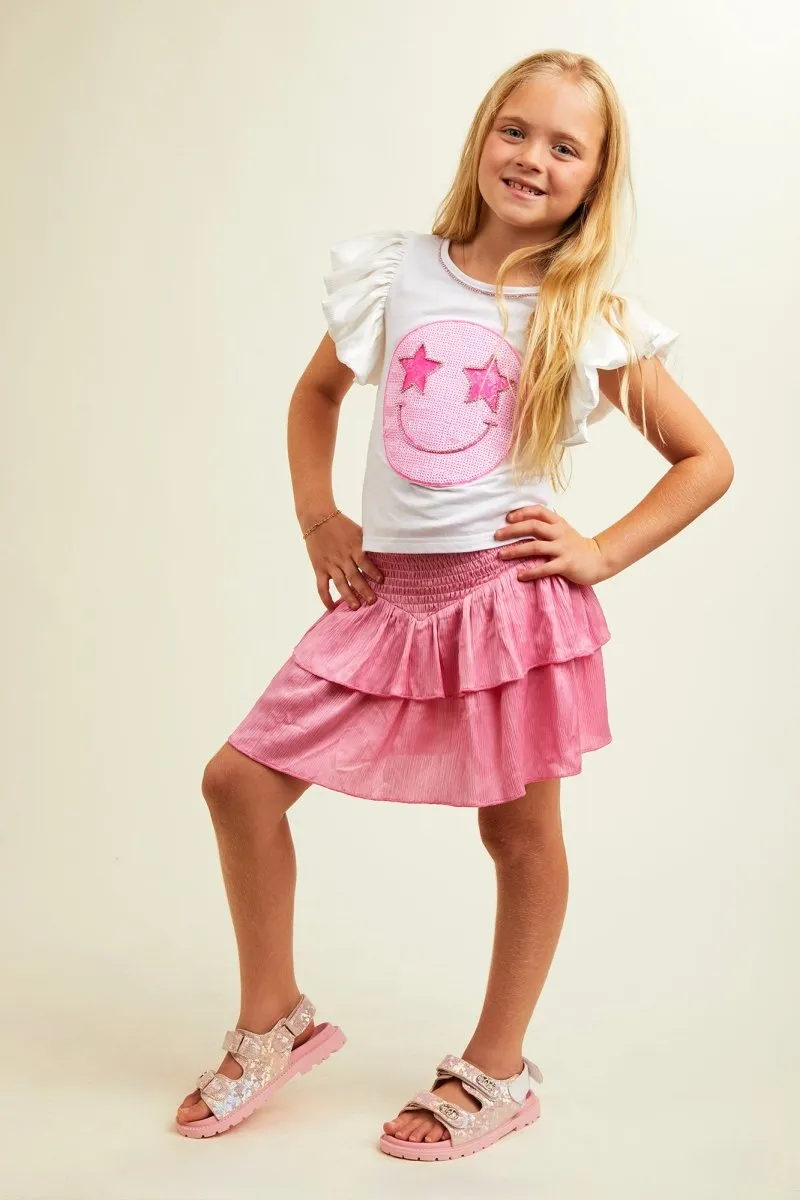 STARSTRUCK SEQUIN SMILEY RUFFLE TOP