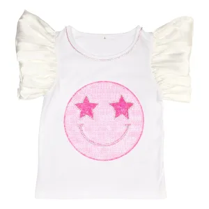 STARSTRUCK SEQUIN SMILEY RUFFLE TOP