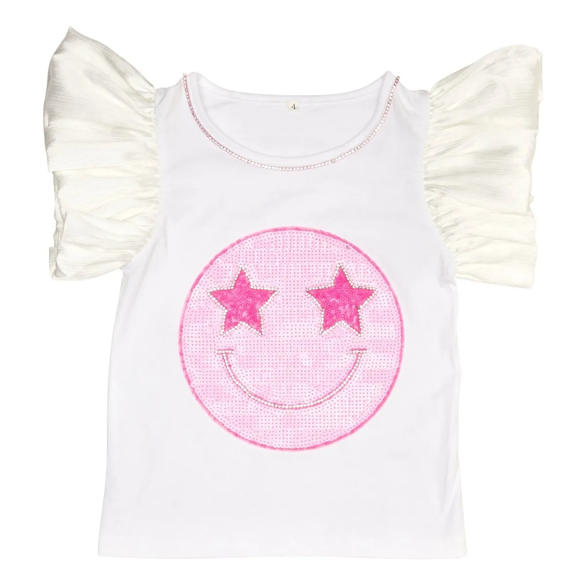 STARSTRUCK SEQUIN SMILEY RUFFLE TOP