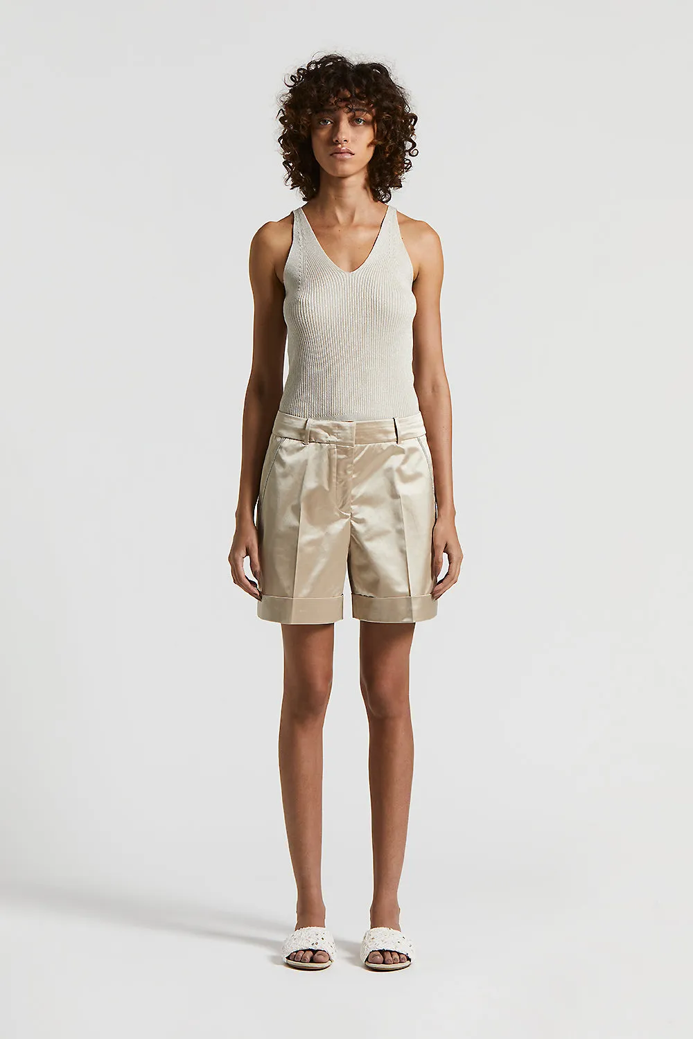 Stretch cotton satin shorts