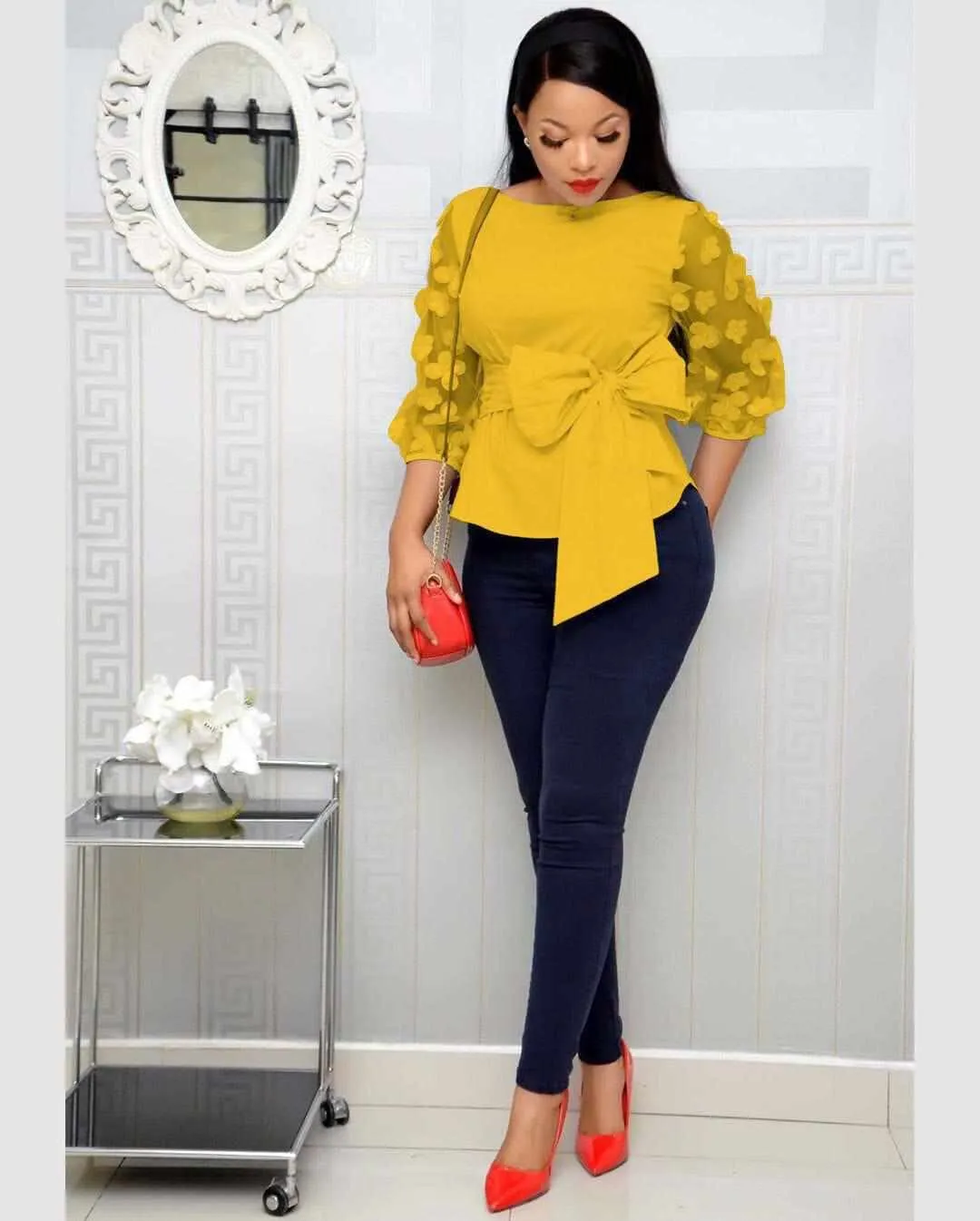 summer fashion short sleeve Bow Plus Size Tops For women