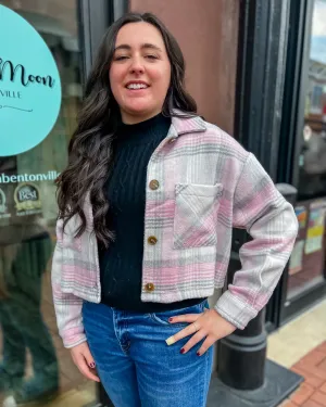 Taupe/Pink Plaid Button Down Jacket