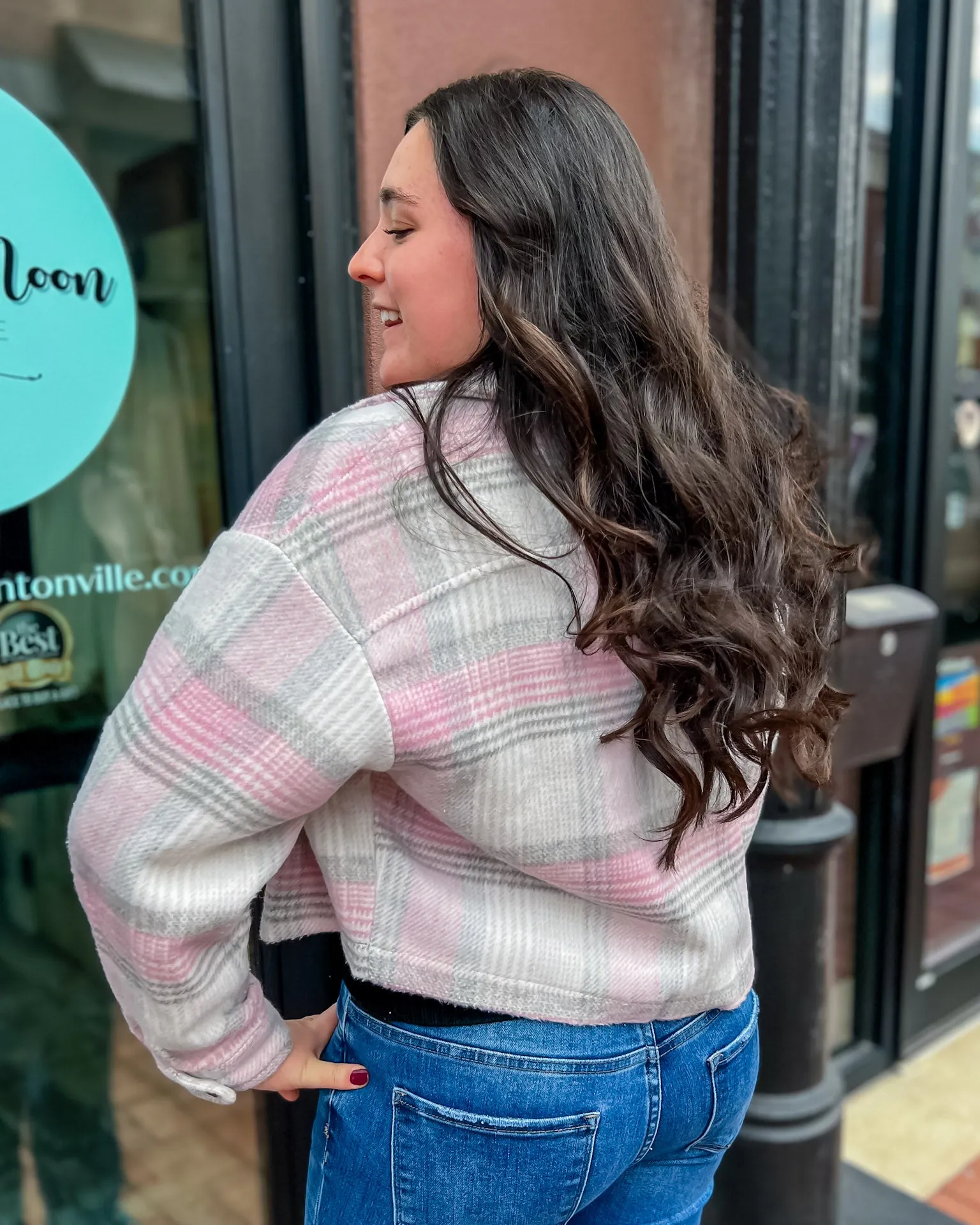Taupe/Pink Plaid Button Down Jacket