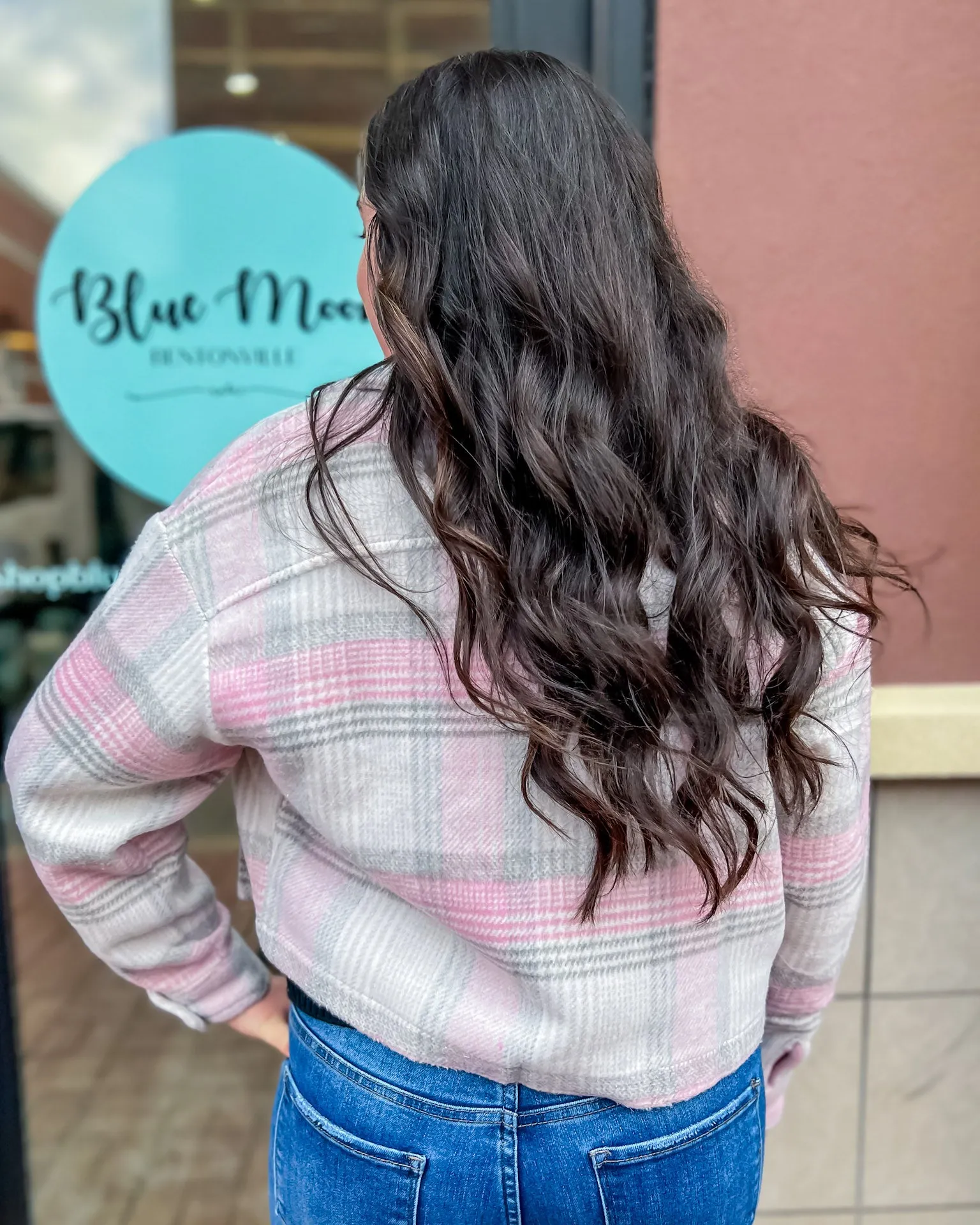 Taupe/Pink Plaid Button Down Jacket