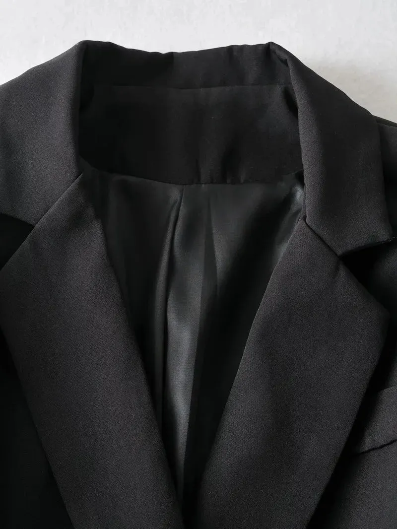 TAVIMART  -  Korean Fashion Black Blazer Suit with Sashes Women Solid Colors Single Breasted Office Blazer 2024 Elegant Casual Commute Coats