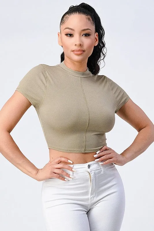 TRENDY BASICS MOCK NECK CROPPED T-SHIRT