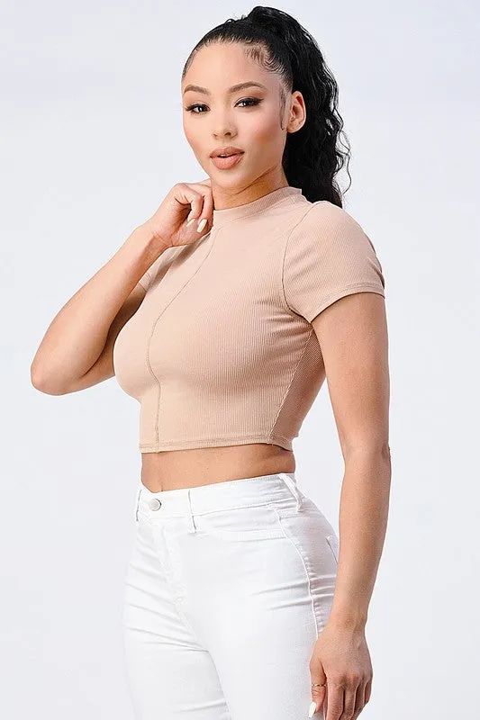 TRENDY BASICS MOCK NECK CROPPED T-SHIRT