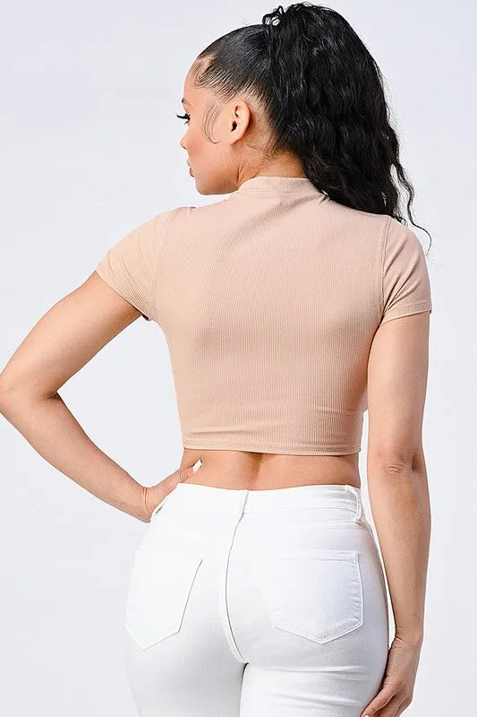 TRENDY BASICS MOCK NECK CROPPED T-SHIRT