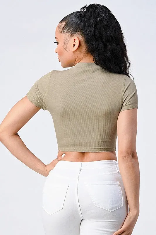 TRENDY BASICS MOCK NECK CROPPED T-SHIRT