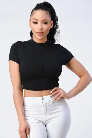 TRENDY BASICS MOCK NECK CROPPED T-SHIRT