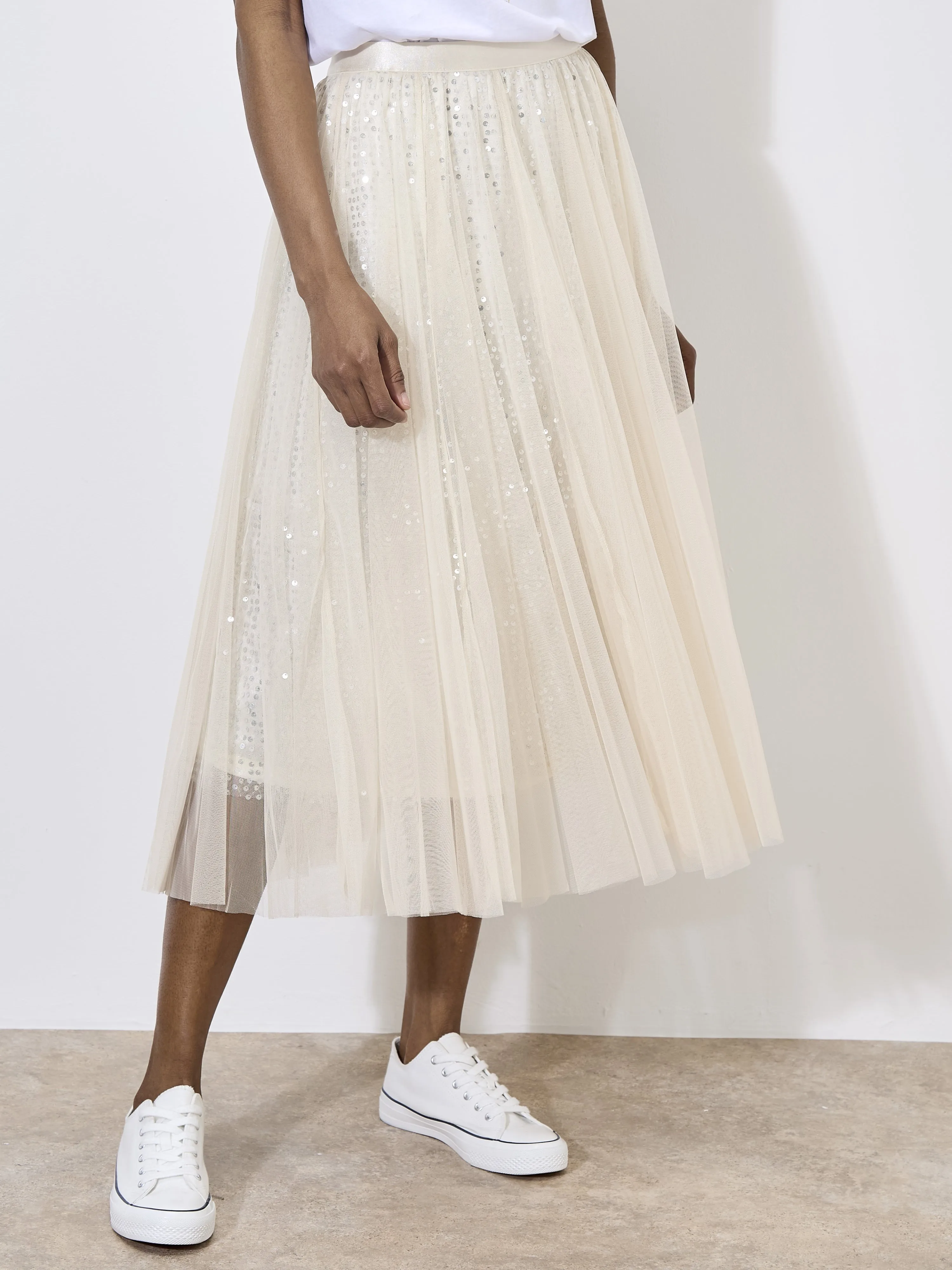 Tulle & Sequin Midi Layer Skirt