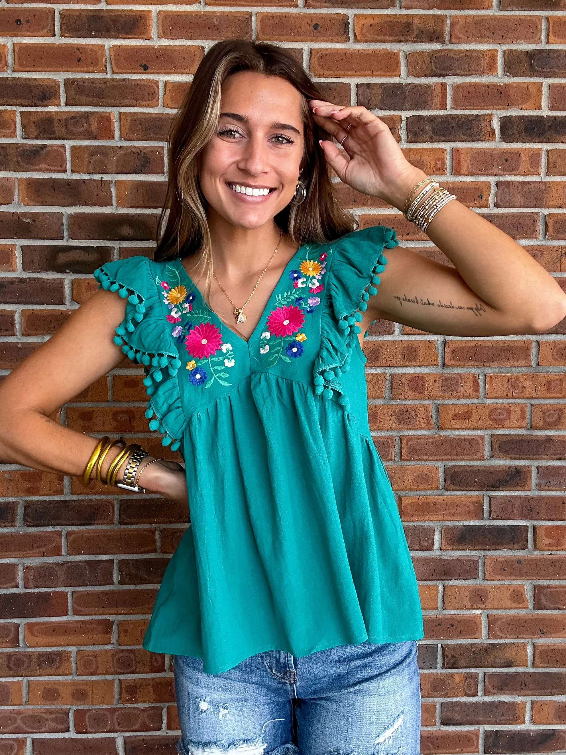 Umgee Embroidered Tassel Tank