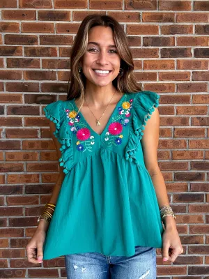 Umgee Embroidered Tassel Tank