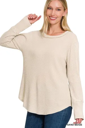 Waffley Yours Sand Beige Long Sleeve Waffle Top (Size Small)