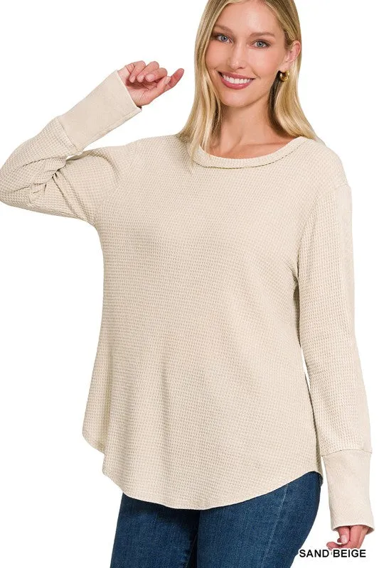 Waffley Yours Sand Beige Long Sleeve Waffle Top (Size Small)