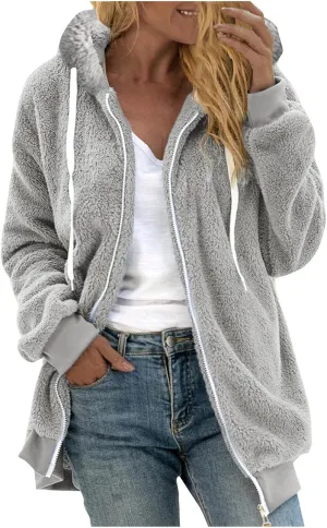 Winter Coats for Women Oversized Fuzzy Fleece Jacket Faux Fur Cardigan Coat Outwear Warm Teddy Coat Long Sleeve Hoodie