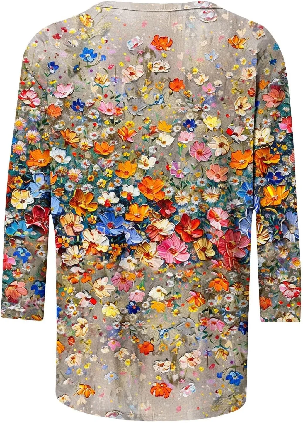 Womens 3/4 Length Sleeve Tops Vintage Elegant Crewneck Floral Printed Summer Tops Lightweight Cozy Loose Fit Blouse