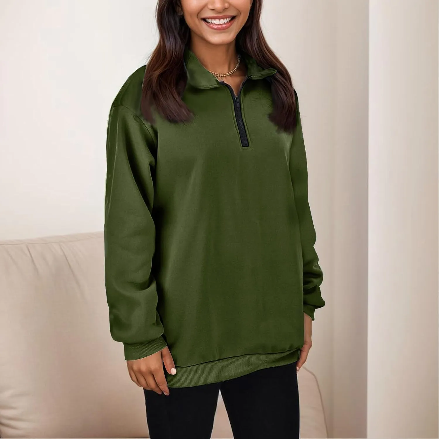 Womens Half Zip Sweatshirts Oversized Plain Trendy Long Sleeve Quarter Zip Pullover Hoodies 2024 Fall Outfits