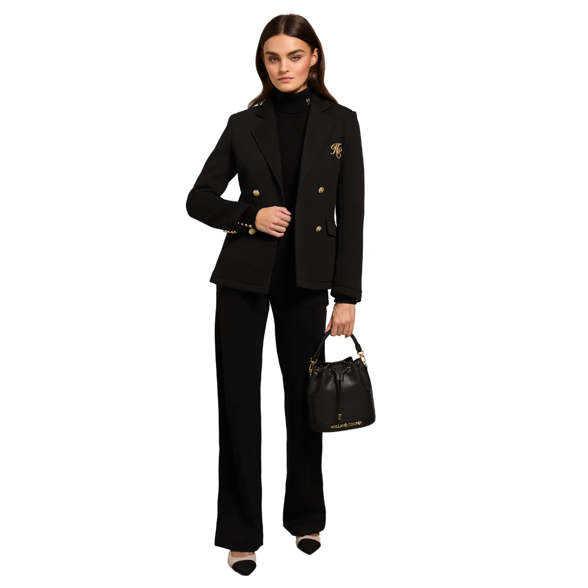 Womens Holland Cooper Black Henley Double Breasted Blazer