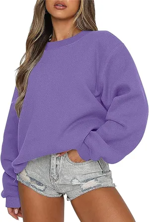 Womens Oversized Crewneck Sweatshirts Comfort Sweatshirt Pullover Tops Solid Color Cute Hoodie Teen Girls Clothes