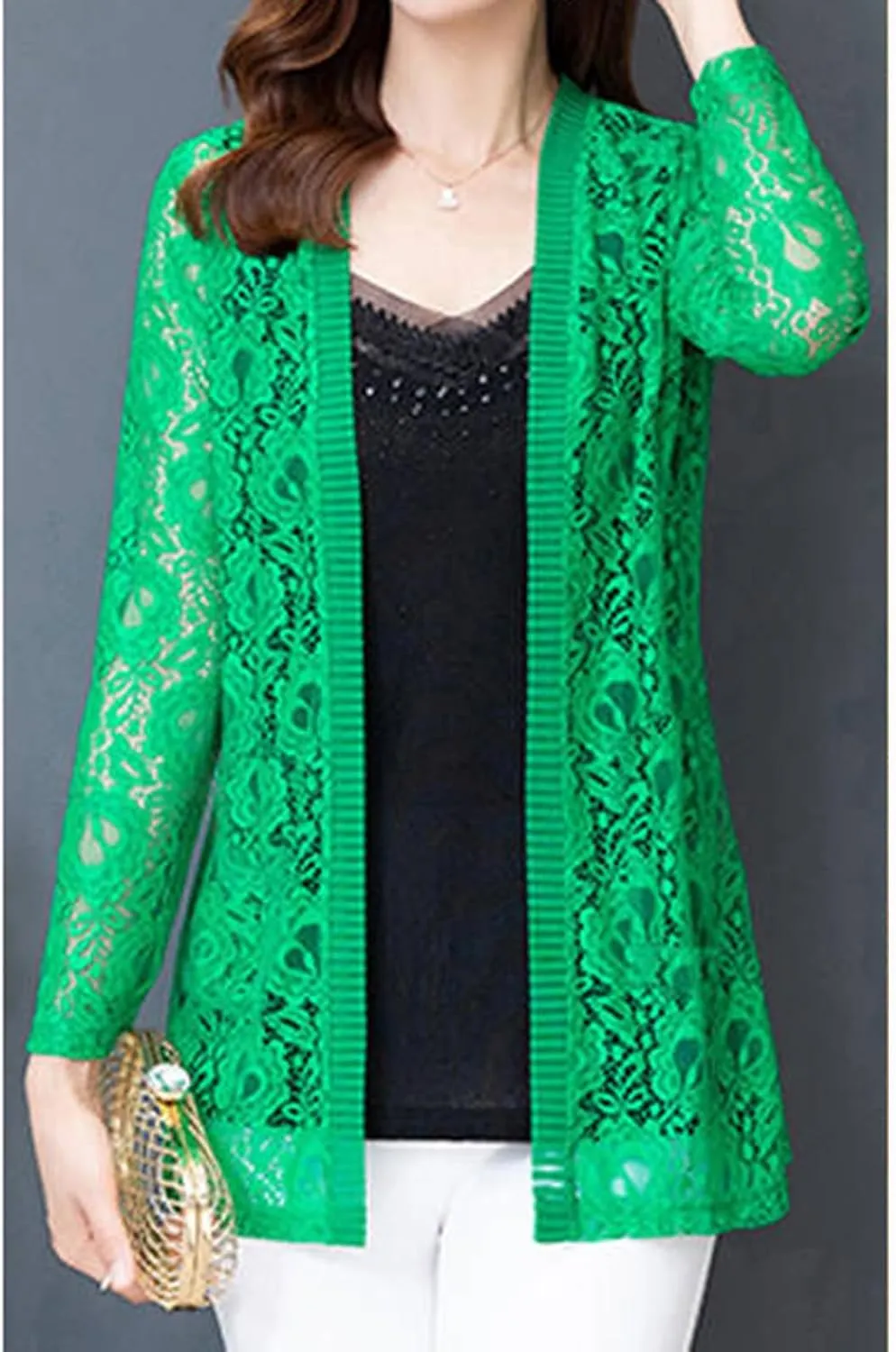 Women's Summer Lightweight Lace Cardigans Open Front 3/4 Sleeve Sheer Crochet Sweaters Cover Up Shrugs Kimono