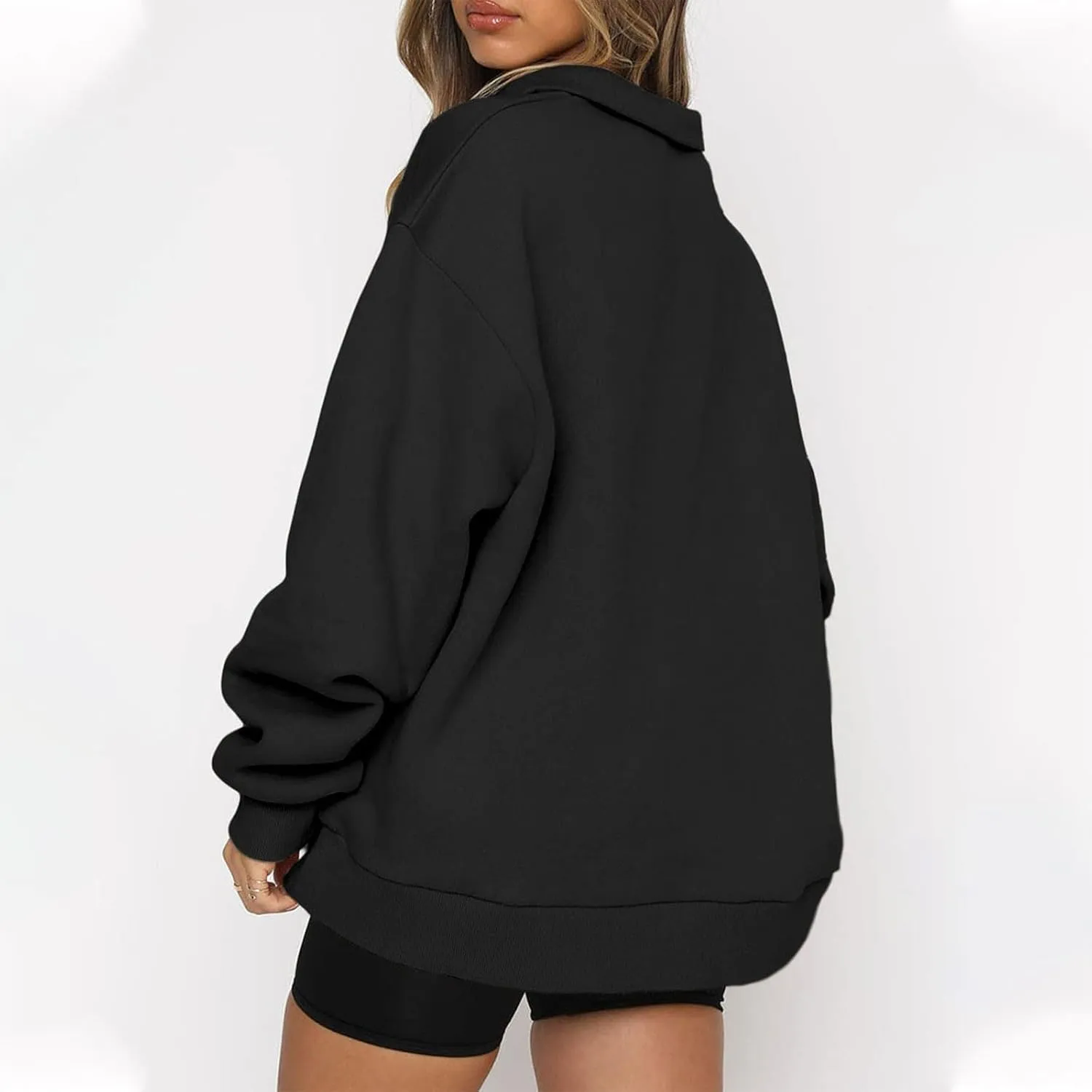 Womens Tops Long Sleeve Half Zip Sweatshirts Solid Color Lapel Pullover Casual Fashion Blouse Trendy Loose Fit Tops