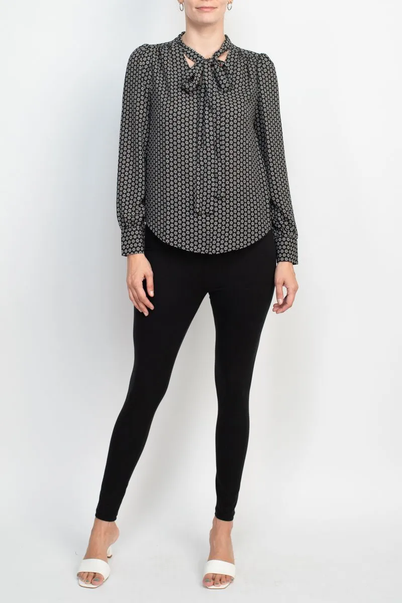 Zac & Rachel tie neck long sleeve multi print crepe chiffon top
