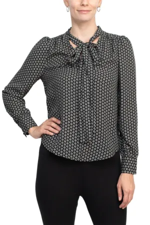 Zac & Rachel tie neck long sleeve multi print crepe chiffon top