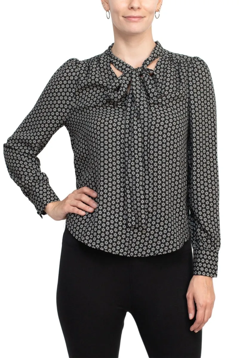 Zac & Rachel tie neck long sleeve multi print crepe chiffon top