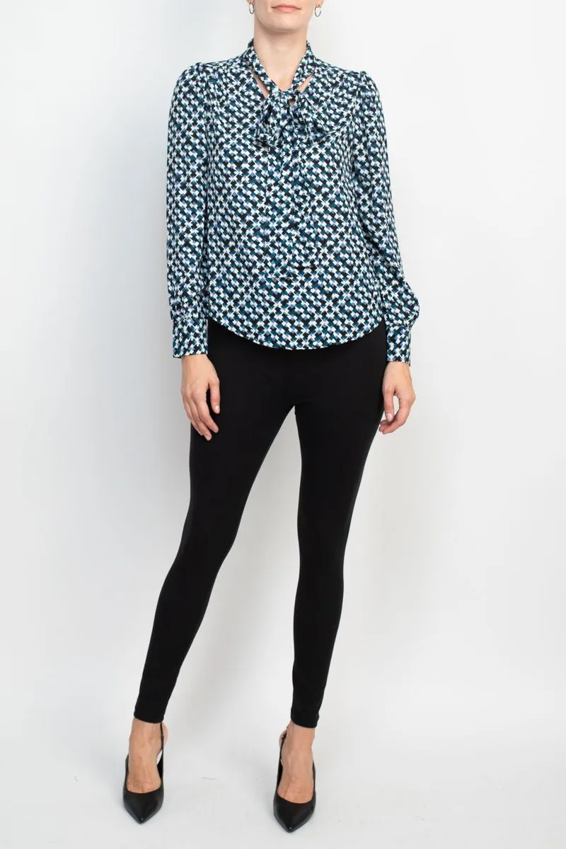 Zac & Rachel tie neck long sleeve multi print crepe chiffon top