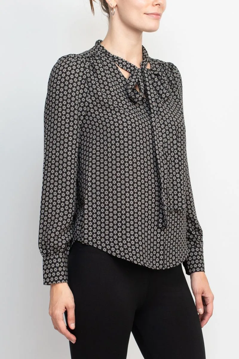 Zac & Rachel tie neck long sleeve multi print crepe chiffon top