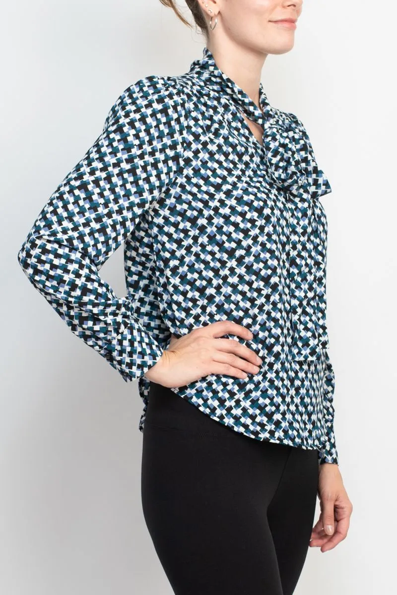 Zac & Rachel tie neck long sleeve multi print crepe chiffon top