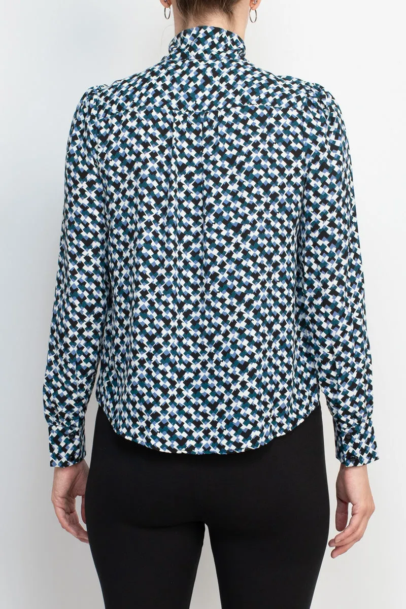 Zac & Rachel tie neck long sleeve multi print crepe chiffon top